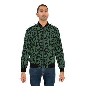 Men's AOP Bomber Jacket - Leopard Camouflage - Green-Black