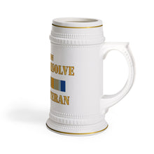 Load image into Gallery viewer, Classic Ceramic Beer Stein Mug, White Porcelain Stein with Gold Trim | German-Style Tankard - Opn Inherent Resolve (OIR) SVC Bar - Combat Veteran X 300

