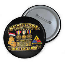 Load image into Gallery viewer, Custom Pin Buttons - Army - Iraq War Veteran - Ribbon Bar - Map - SSI - 1st Armored Division - 3D - Enhanced
