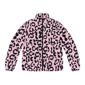 Men's Puffer Jacket (AOP) - Leopard Camouflage - Baby Pink - Black