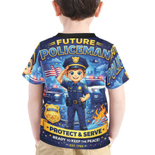 Load image into Gallery viewer, Little Kids' All Over Print Crew Neck T-Shirt - Young Patriot - Future Policeman
