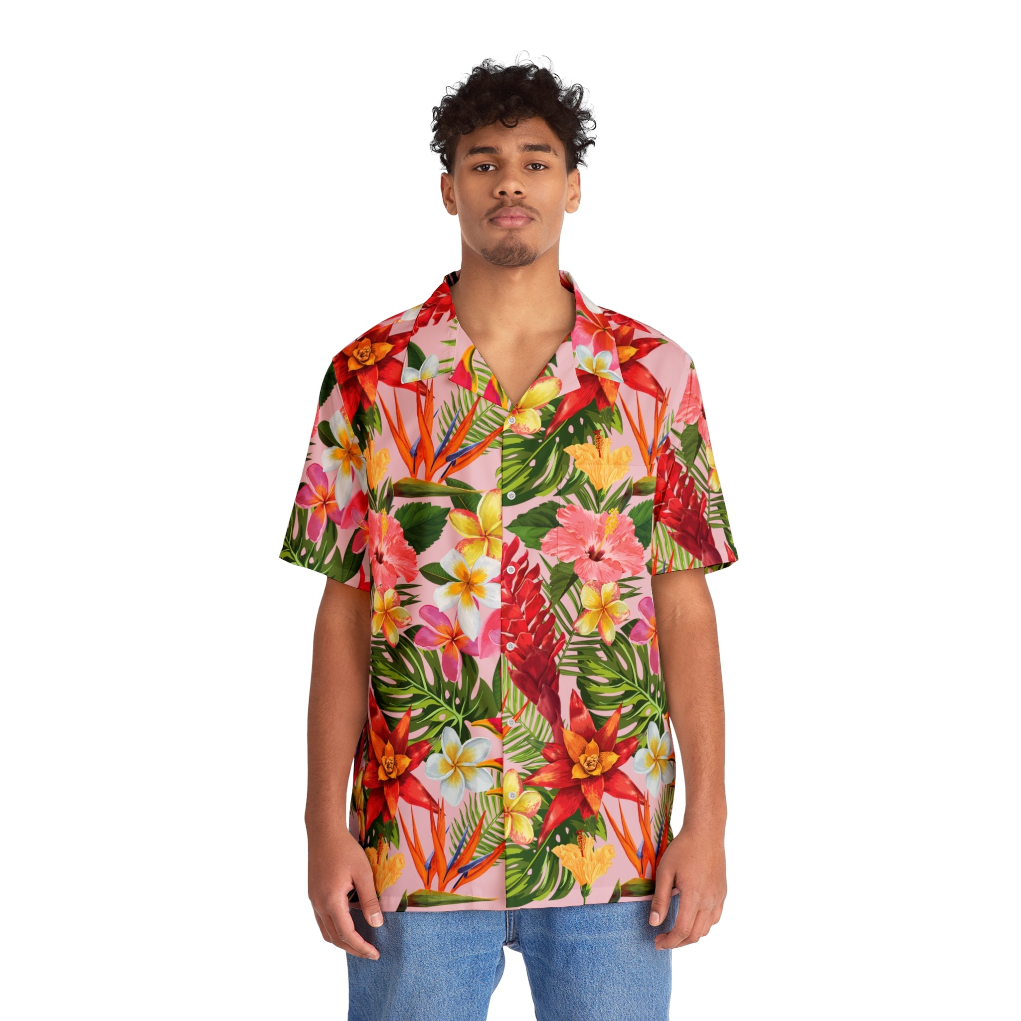 Mens pink best sale hawaiian shirt