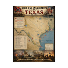 Load image into Gallery viewer, Civil War Engagements in Texas Matte Poster (1861–1865) — “Few Are Remembered, All Are Honored” Historical Map Print
