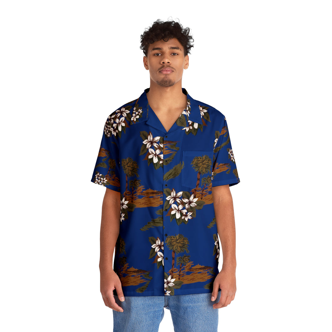 Men's Hawaiian Shirt (AOP) - Blue Flowers and Palms