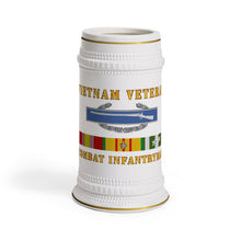 Load image into Gallery viewer, Classic Ceramic Beer Stein Mug, White Porcelain Stein with Gold Trim | German-Style Tankard - Army - Vietnam Veteran - Cbt Infantryman w CIB VN SVC
