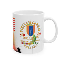 Load image into Gallery viewer, White Mug 15oz - Vietnam Veteran - 1st Signal Brigade - Combat Communicator &quot;First to Communicate&quot; with Vietnam Service Ribbons - Spec
