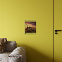 Load image into Gallery viewer, Acrylic Wall Art Panel - E Company 25th Infantry Buffalo Soldiers Bicycle Corps with Guidon on the Prairie at Sunset
