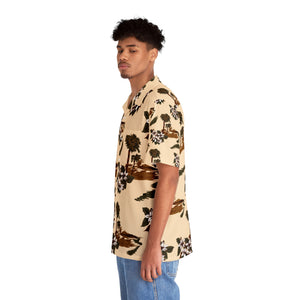 Men's Hawaiian Shirt (AOP) - Tan - Flowers and Palms