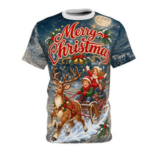 Load image into Gallery viewer, Merry Christmas sleigh ride Tee | Reindeer Santa children winter scene
