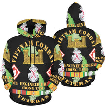 Load image into Gallery viewer, Men&#39;s All Over Print Hoodie (USA Size) (Model H13) - Vietnam Combat Veteran w 20th Engineer Brigade SSI - Dong Tam
