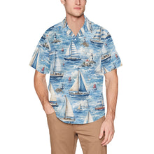 Load image into Gallery viewer, Watercolor Sailboat Seascape Men's All Over Print Hawaiian Shirt With Chest Pocket
