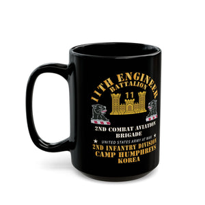 Black Mug 15oz - 11th Engineer Battalion - Camp Humphries 2nd Infantry Division - Korea