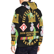 Load image into Gallery viewer, Men&#39;s All Over Print Hoodie (USA Size) (Model H13) - Vietnam Combat Veteran w 20th Engineer Brigade SSI - Dong Tam
