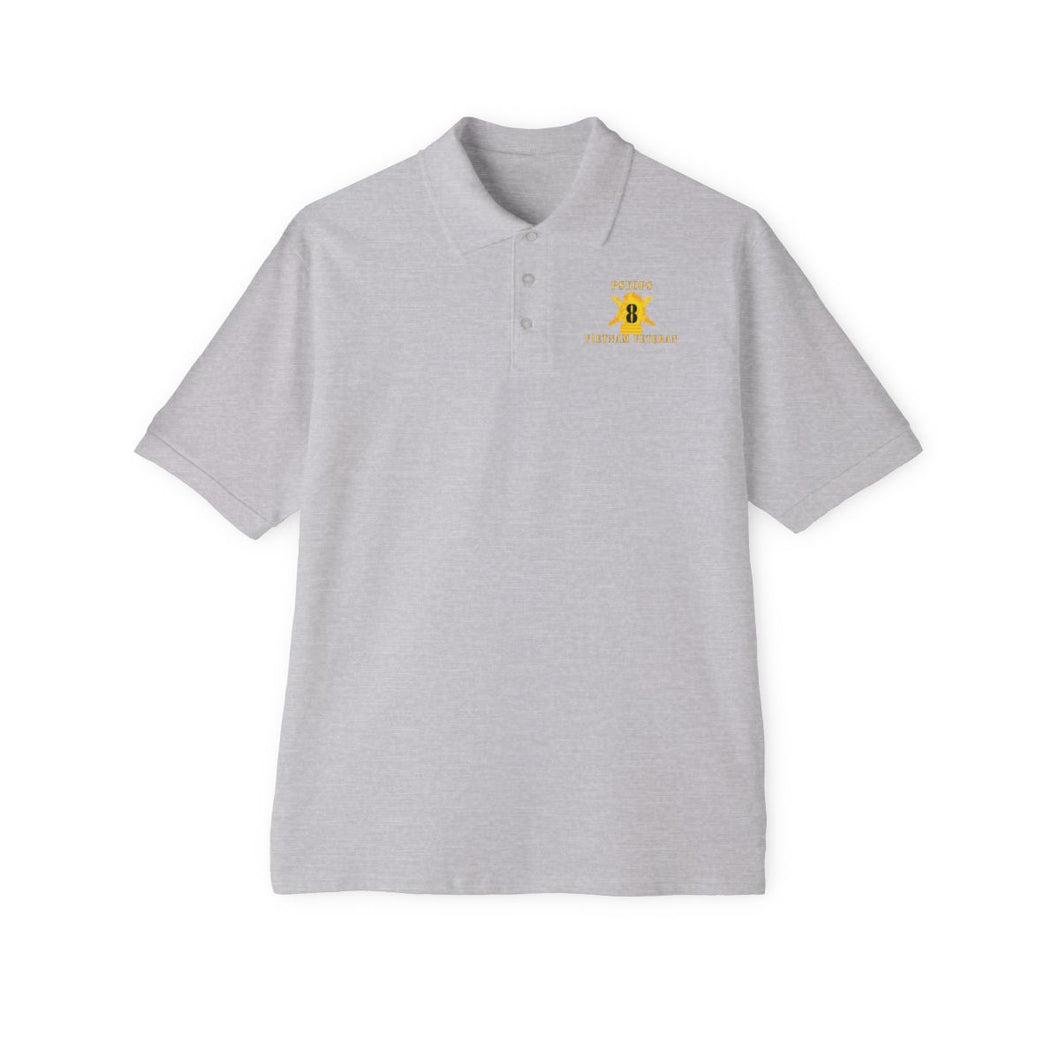 Men's Piqué Polo - PSYOPS w Branch Insignia - 8th Battalion Numeral - w Vietnam Vet Below