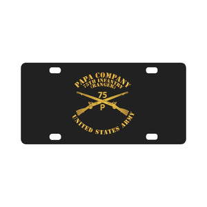 Army - Papa Co 75th Infantry (Ranger) - Branch Insignia Classic License Plate