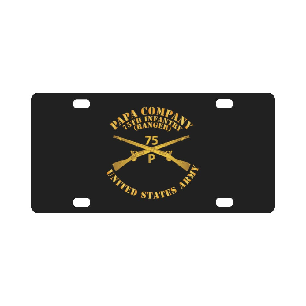 Army - Papa Co 75th Infantry (Ranger) - Branch Insignia Classic License Plate
