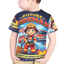 Load image into Gallery viewer, Little Kids' All Over Print Crew Neck T-Shirt - Young Patriot - Future Fireman
