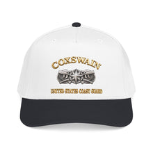 Load image into Gallery viewer, Mid Profile Baseball Cap - USCG - Coxswain w txt - Gold - 3D - Enhanced
