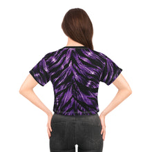 Load image into Gallery viewer, All-Over Print Beach &amp; Festival Crop Tee - Electric purple zebra stripes pattern
