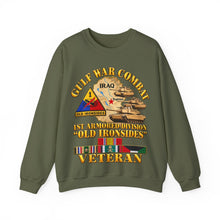 Load image into Gallery viewer, Crewneck Sweatshirt - Army - Gulf War Combat - 1st Armored Divi - Old Ironsides - Veteran - Map w GULF SVC - 3D - Enhanced
