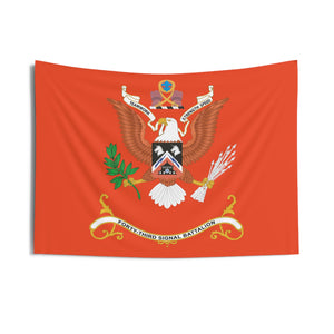 Indoor Wall Tapestries - 43rd Signal Battalion - TEAMWORK STRENGTH SPEED, Battalion Colors Tapestry