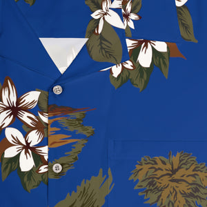 Men's Hawaiian Shirt (AOP) - Blue Flowers and Palms