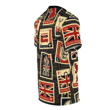 Load image into Gallery viewer, Unisex Cut &amp; Sew Tee (AOP) - United Kingdom - Seamless pattern with stamps on theme UK
