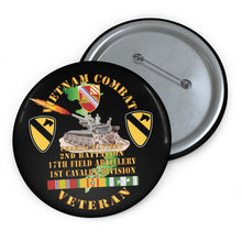 Load image into Gallery viewer, Custom Pin Button - Army - Charlie Battery.2nd Battalion,17th Field Artillery - w  1st Cavalry Div - M110 8in SP - Vietnam Vet w VN SVC X 300
