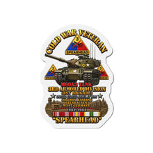 Load image into Gallery viewer, Die-Cut Magnet - Army - Cold War Vet -  3rd Armored Division  - Gelnhausen, Germany - M60A3 Tank  - Spearhead w Fire - 3D - Enhanced
