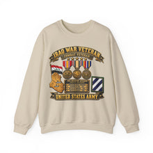 Load image into Gallery viewer, Crewneck Sweatshirt - Army - Iraq War Veteran - Ribbon Bar - Map - SSI - 3rd Infantry Division - 3D - Enhanced

