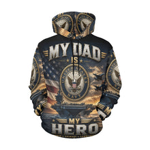 Load image into Gallery viewer, AOP Hoodie - My dad is my Hero - Navy Men's All Over Print Hoodie (USA Size) (Model H13)
