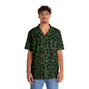 Men's Hawaiian Shirt (AOP) - Leopard Camouflage - Green-Black