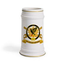 Load image into Gallery viewer, Classic Ceramic Beer Stein Mug, White Porcelain Stein with Gold Trim | German-Style Tankard - Army - 1st Cavalry Regiment w Br - Ribbon
