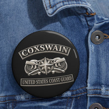 Load image into Gallery viewer, Custom Pin Buttons - USCG - Coxswain w txt - Silver - 3D - Enhanced
