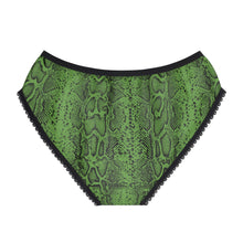 Load image into Gallery viewer, Stylish Women's Briefs with Snake Print, Trendy Underwear, High Waist Briefs, Comfortable Lingerie - Black and White Snake Skin - Green
