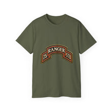 Load image into Gallery viewer, Unisex Ultra Cotton Tee - Army - 75th Ranger Regiment - STB - Ranger Scroll - 3D - Enhanced

