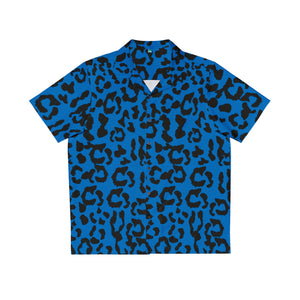 Men's Hawaiian Shirt (AOP) - Leopard Camouflage - Blue-Black