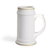 Load image into Gallery viewer, Classic Ceramic Beer Stein Mug, White Porcelain Stein with Gold Trim | German-Style Tankard
