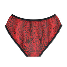 Load image into Gallery viewer, Stylish Women's Briefs with Snake Print, Trendy Underwear, High Waist Briefs, Comfortable Lingerie - Black and White Snake Skin - Red
