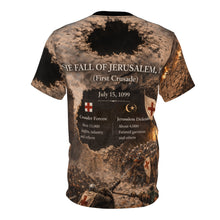 Load image into Gallery viewer, All-Over Print Tee — "The Fall of Jerusalem 1099" First Crusade Design
