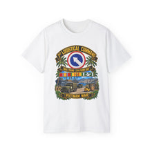 Load image into Gallery viewer, Unisex Ultra Cotton Tee - Army - 1st Logistical Command - SSI - Nha Trang - Cam Ranh Bay - Vietnam War - VN SVC  w Scene - 3D - Enhanced
