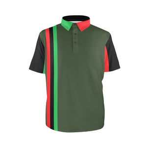 Charlies Polo Golf Shirt - Forest Green - Red Black Green Panel - Right