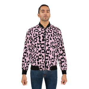 Men's AOP Bomber Jacket - Leopard Camouflage - Baby Pink - Black