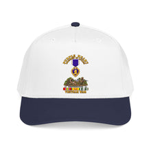 Load image into Gallery viewer, Mid Profile Baseball Cap - Vietnam War Purple Heart Medal w VN SVC - with Vietnam Scene - 3D - Transparent
