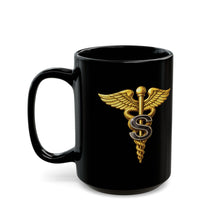 Load image into Gallery viewer, Black Mug  (15oz) - Army Medical Specialist Corps Branch Insignia - 3D - Enhanced
