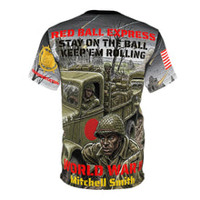 Load image into Gallery viewer, All Over Print Unisex Cut &amp; Sew Tee - Red Ball Express - World War II - Keep em Rolling - Mitchell Smith
