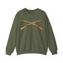 Load image into Gallery viewer, Crewneck Sweatshirt - Army - Infantry Branch Insignia - no text - Gold - 3D - Enhanced
