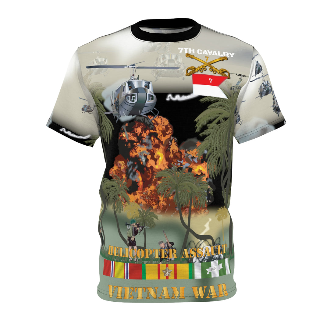 Unisex Cut & Sew Tee (AOP) - 7th Cavalry Regiment in Helicopter Assault Against Viet Cong  - Vietnam War