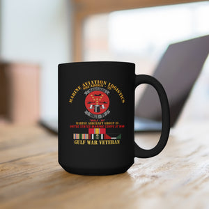 Black Mug 15oz - USMC - Marine Aviation Logistics Squadron 39 - MALS 39 - Magicians - Gulf War Vet W Svc