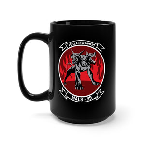 Black Mug 15oz - USMC - Marine Aviation Logistics Squadron 39 - MALS 39 - Hellhounds - Wo Txt